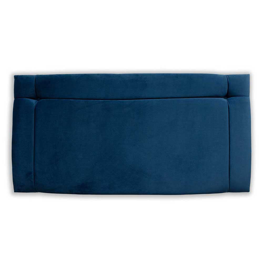 Blue upholstered headboard on a white background