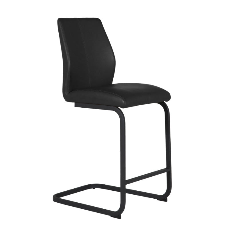 Black bar stool with a modern design on a white background