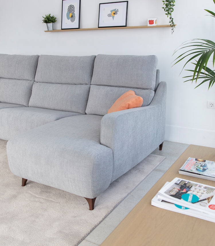 Axel Chaise end on Sofa in Grey Fabric with Walnut Leg