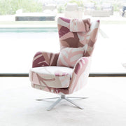 Kylian, the Swivel Armchair by Fama. Chrome base and Estrusco Fabric