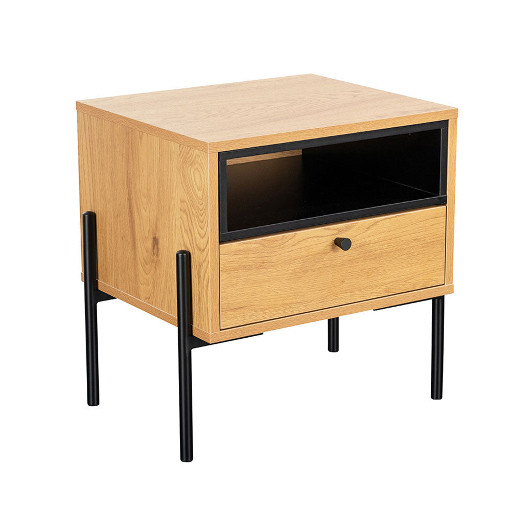 Madrid Bedside Table 1 Drawer - Oak and Black