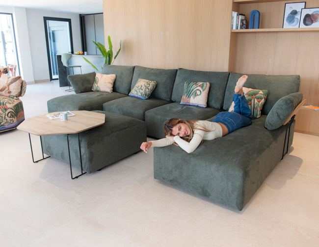 Teseo Sofa by Fama with Chaise on each Side of Sofa