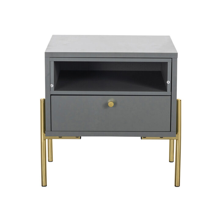 madrid bedside table 1 drawer grey & gold