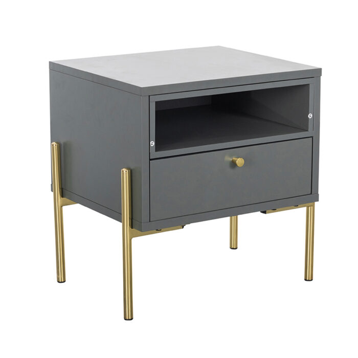 madrid bedside table 1 drawer grey & gold