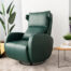 Close up of Kim Motorised reclining Leather Armchair by Fama in Forest Green Colour. Room setting