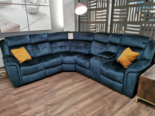 Corner sofa with electric recliners