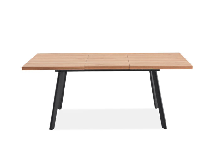 Side Angle of Fredrik oak wood effect table with extension in place