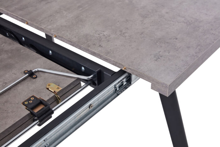 Close up of Extension Mechanism to easily operate Table. Concrete Table