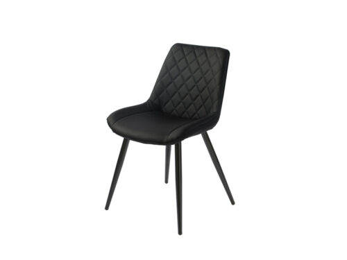 Black PU Dining Chair with bleck legs. Diamond shape stitching on back of seat.