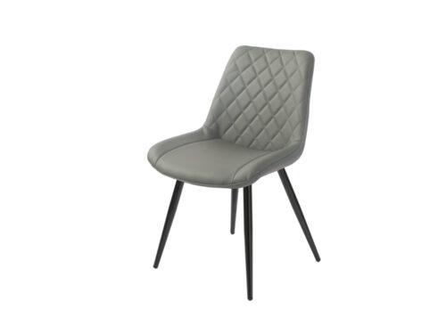 Grey PU Dining Chair with bleck legs. Diamond shape stitching on back of seat.