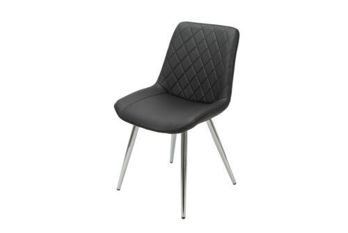 Black PU Dining Chair with Chrome legs. Diamond shape stitching on back of seat.