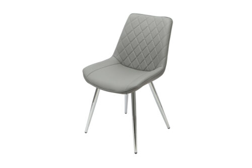 Grey PU Dining Chair with Chrome legs. Diamond shape stitching on back of seat.