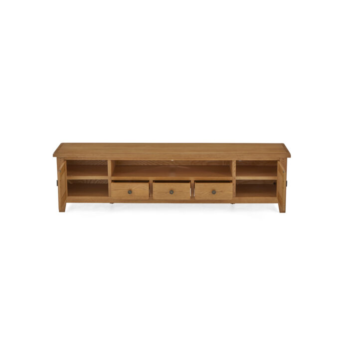 Burford Extra Large TV Unit with Doors and Drawers Open - Front upper view