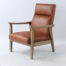 Lou Armchair in Tan fabric - Front side view view (Tall back & Nice exposed oak arms.