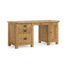 oak desk with 3 drawers on the left and single storage cupboard on the right